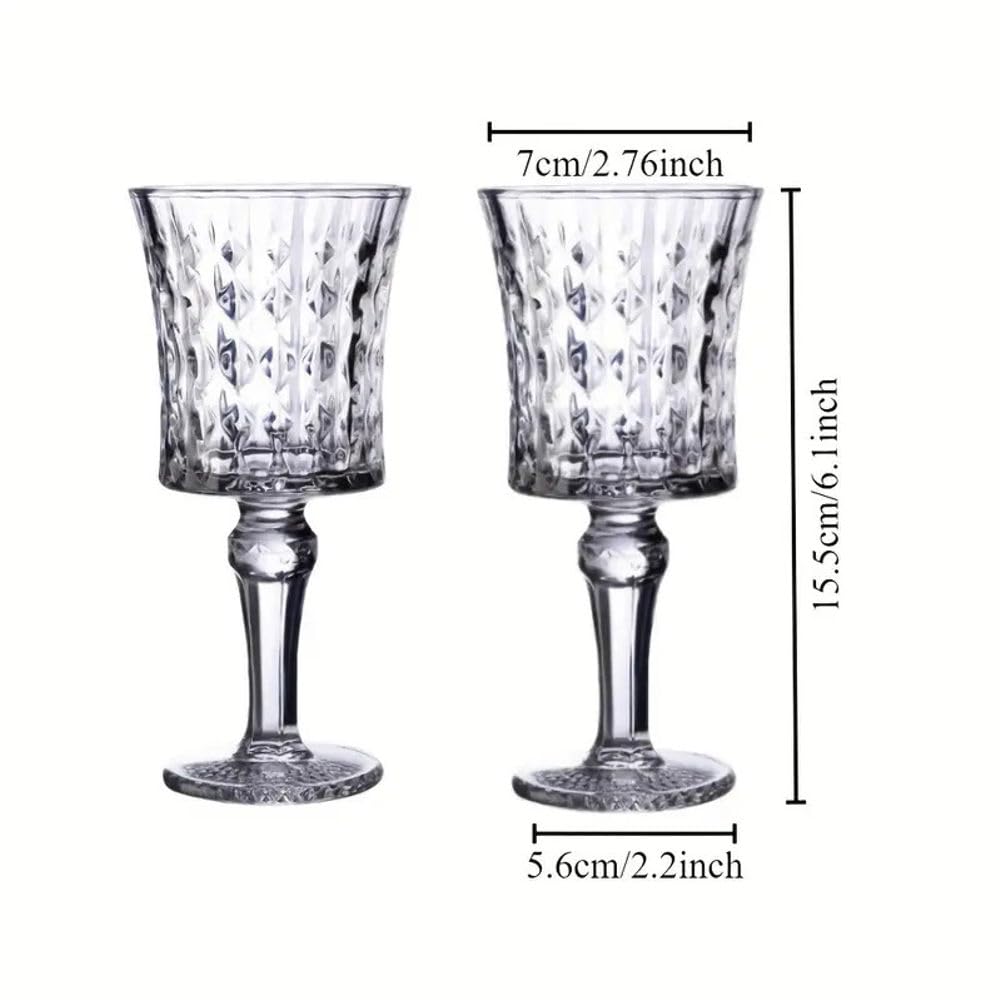 Forestamart Red Wine Glasses Set with Checkered Pattern (170ml) || Ideal for Christmas, New Year, Birthday, Thanksgiving || Embossed Goblet Glasses, for Red & White Wine Home Bar Party (2) 1