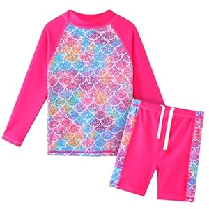 TFJH E Girls Swimsuit UPF 50+ UV Two Piece Long Sleeve Swimwear Rash Guard Sets 3-12Y