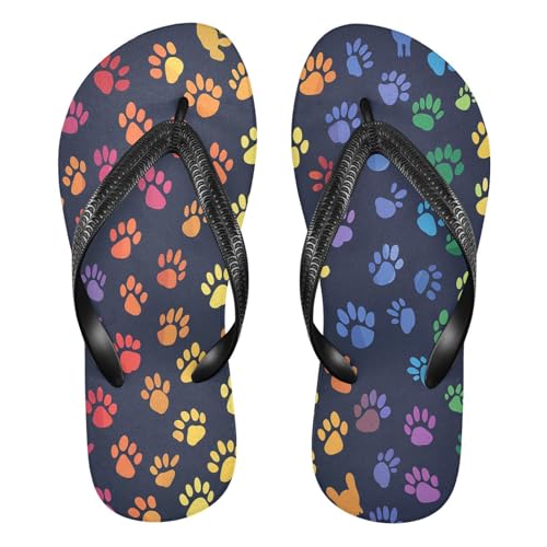 CEBUGI Unisex Flip Flop -Flat Sandal -NonSlip Couple Slippers -Natural Rubber Foam Soles Ultimate Comfort and Durability for Indoor Outdoor|Rainbow Paw Prints