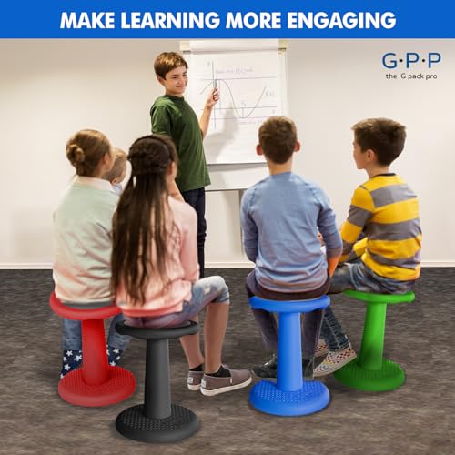Image of Gpack-pro Kids Wobble Stool 2-Pack - Improves Focus Attention - Non-Slip Base - Wiggle Chair Active Flexible Seating for Preschool Kindergarten Elementary School 17.7-Inch High (Black)