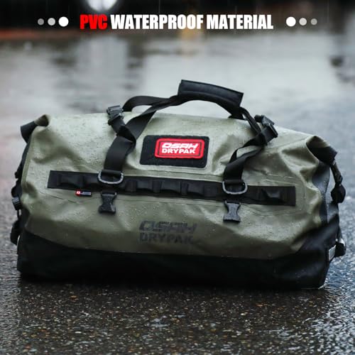 Bolsa duffel impermeable de 25L para moto con gran espacio de almacenamiento, bolsa trasera impermeable con bolsillo exterior de malla con cremallera para camping, kayak, pesca y viaje - Marrón barro miniatura 4