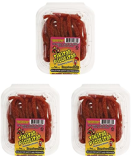 Alamo Tiritas Picositas Strawberry Straws Sour and Spicy Mexican Gummy Candy, 5 Ounces (Pack of 3)