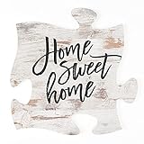 P. GRAHAM DUNN Home Sweet Home White Distressed Wood Look 12 x 12 Inch Wood Puzzle Piece Wall Plaque