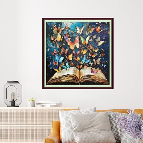 Image of Dooxvey Cross Stitch Kits for Adults Beginners,Full Range of Cross-Stitch Stamped Kits Needlepoint Kits for Beginners Embroidery Kits 11CT Cross Stitch Patterns-Colorful Butterfly Book 18x18 inch