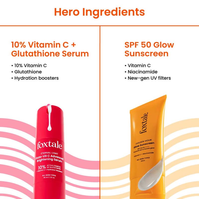 Image of Foxtale Complete Glow Combo | Vitamin C Face Wash + 10% Vit C Serum + Radiance Mask + SPF 50 Sunscreen | Removes tan, brightens, hydrates & protects | For radiant, even-toned skin | For Men & Women