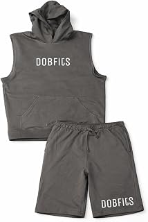 Dobfits Men s Sleeveless Hoodie & Shorts Set Cotton Blend Summer Tracksuit Casual Gym Wear Co-Ord Set with Drawstring Shorts Stylish Sportswear Outfit for Men (Grey)
