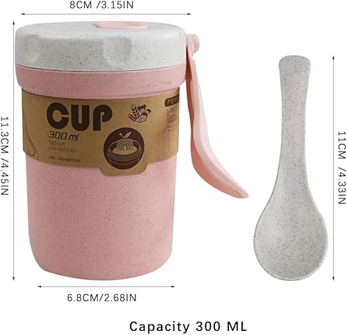 Miniatura 2 de LZYMSZ 2 vasos de sopa de paja de trigo, 10.1 fl oz, taza de desayuno portátil para microondas, 2 colores de gachas de avena con cuchara para