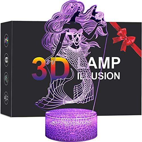 Little Mermaid Girls Birthday Xmas Gift, 16 Colors Changing Remote Control LED Nightlight, 3D Illusi - //coolthings.us