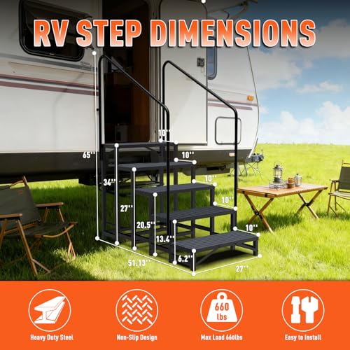Image of 5-Step RV Steps with Dual Handrails, Heavy Duty Steel, 660 LBS Max Load