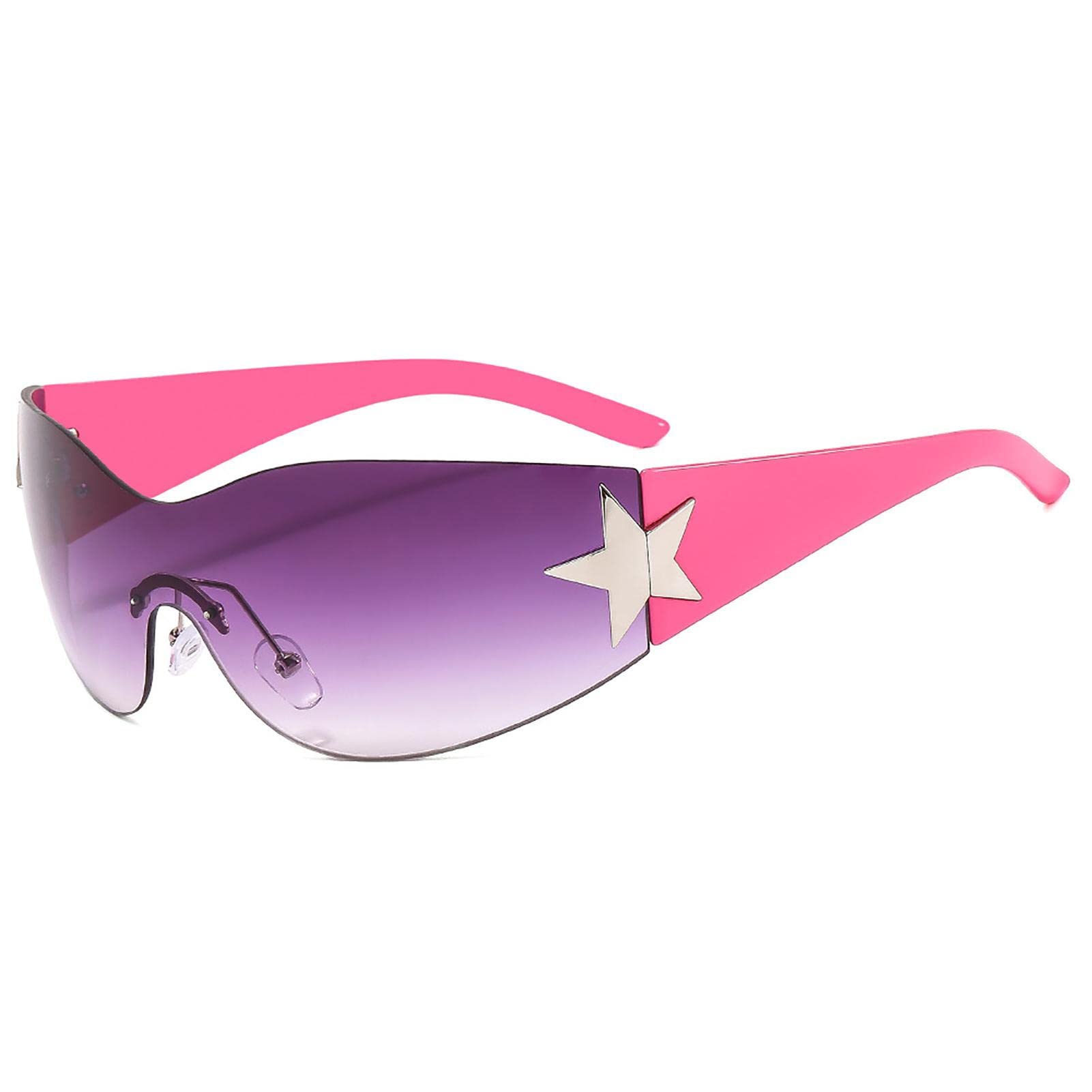 Higyee Women's C7 For Men, 2000S Trendy Retro Oversized Sun Glasses, Uv400 Protection Rimless, O Ne Piece Fashion Wrap Around Sunglasses