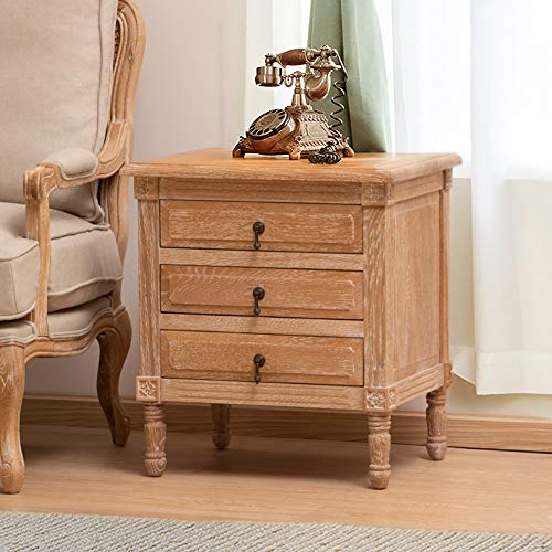 Crestlive Products Oak Nightstand with 3 Drawers, Wood Bedside Table