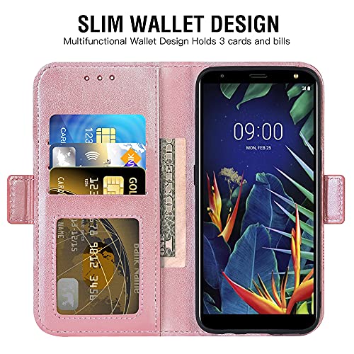 Compatible With Lg K40/K12 Plus/X4 2019/Solo Lte/Xpression Plus 2/Harmony 3 Wallet Phone Case And Tempered Glass Screen Protector Flip Cover Card Holder Cell For Lgk40 K 40 40K L423Dl Lmx420 Rose Gold #TOP2