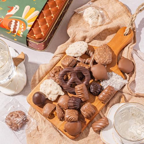 Image of Thanksgiving Gift Basket, Assorted Gourmet Dark and White Chocolate Truffles, Holiday Treats in Elegant Gift Box, Bonnie and Pop