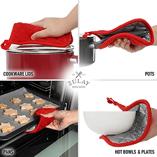 Zulay 3-Pack Pot Holders For Kitchen Heat Resistant Cotton - 7X7 Inch Hot Pot Holder Set - Quilted Terry Cloth Potholders For Kitchens - Washable Potholder For Cooking & Baking (Cherry Red) #TOP4