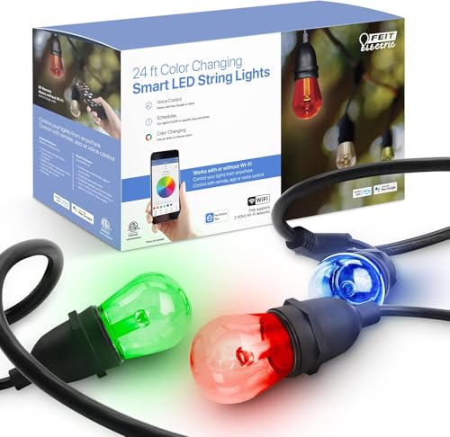 Feit Electric 24\" 12pc. Light Color Changing Smart WiFi String Lights with Scheduling Features and Works with Alexa/Google Assistant, Heavy Duty and Weather Resistant - Clear Bulb - SL24-12/RGBW/AG