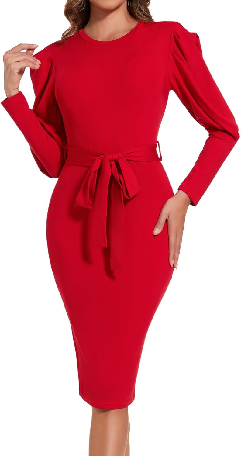 Funeral Church Dresses for Women Formal Long Sleeve Wrap Business Work Dress Vintage Ruched Midi Pencil Dress - Image 2