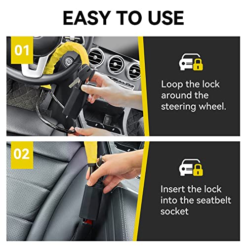 Esploratori Steering Wheel Lock and Seat Belt Anti-Theft Lock with Keys for Car Security - Universal Fit for Most Vehicles, SUVs, Vans, Golf Carts, and Trucks