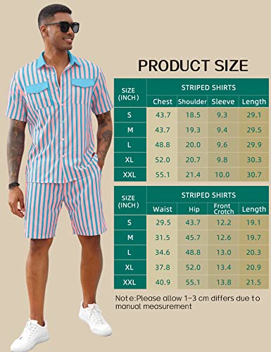 Lecgee Men's Tracksuit 2 Piece Short Sleeve Casual Striped Button Up Shirt And Shorts Set #TOP6