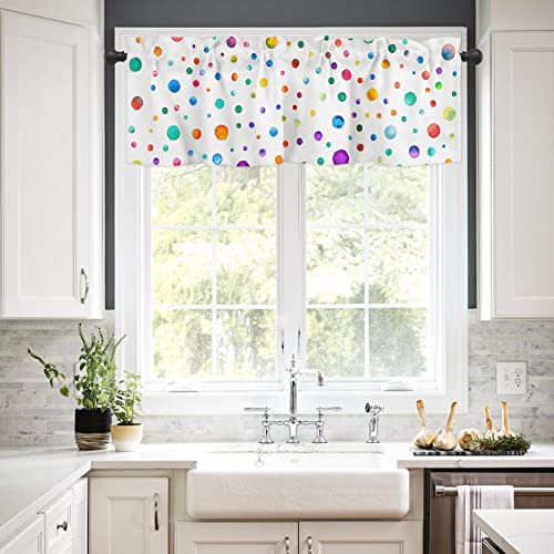 Valance Curtains Rod Pocket Window Treatments Curtains, Polka Dot Colorful Simple Curtain Valances For Kitchen Living Room Bedroom Small Window Decor, 54X18In,1 Panel #TOP2