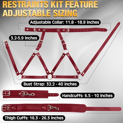 Image of BDSM Sex Bondage Breast Restraints Wrist & Thigh Cuffs, B to E Cup Boobs Sex Things for Couples Kinky, Neck to Thigh Bed Restraints Leg Straps Bondage Gear Accessories Sex Toys for Women SM Game Play