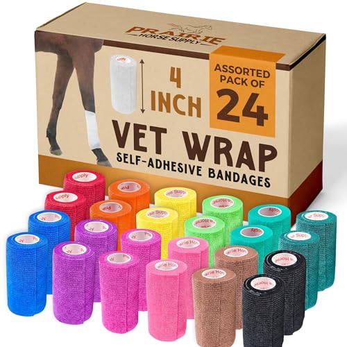 Image of Premium Bulk Self Adhesive Bandage Wrap for First Aid, Athletics, Medical & Animal Wounds - Non-Woven Elastic Cohesive Vet Tape for Wounds, Strains & Sprains - 24 Rolls, 4 Inch by Prairie Horse Supply