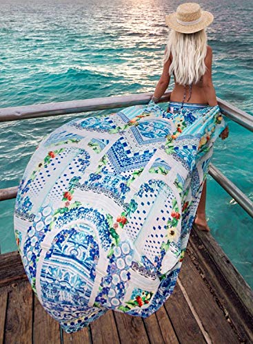 Blusa feminina de chiffon e rayon para praia, cardigã quimono, longa, saída de praia, 180 Blue, One