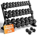 StrengthUSA 5-50 LBS Rubber Hex Dumbbell Set with Rack, 10 Pair, 550 lbs, Weight Set for Home Gym, Strength Training, Fitness Center Equipment