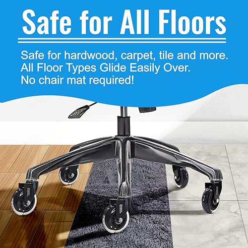 Image of Office Chair Caster Wheels (Set of 5) - Heavy Duty & Safe for All Floors Including Hardwood - Perfect Replacement for Desk Floor Mat - Rollerblade Style w /Universal Fit