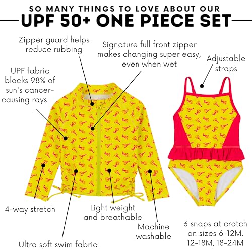 Image of SwimZip Girls' Long Sleeve Rash Guard & 1-Piece Swimsuit - UPF 50 Sun Protection