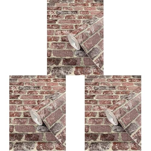 marburg Steintapete Rot Backstein Optik Ziegelstein 3D Effekt für Schlafzimmer Wohnzimmer oder Küche Tapete Steinoptik 10,05m x 0,53m 58408 (Packung mit 3)