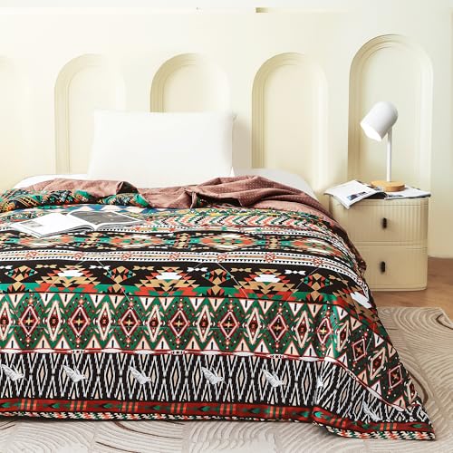 Image of Ac Comforter Single Bed Boho with Satin Finish 240 GSM - Reversible AC Comforter - Black & Yellow, Aztec Comforter Quilt Duvet Dohar Blanket for Summer 150 X 225 cm