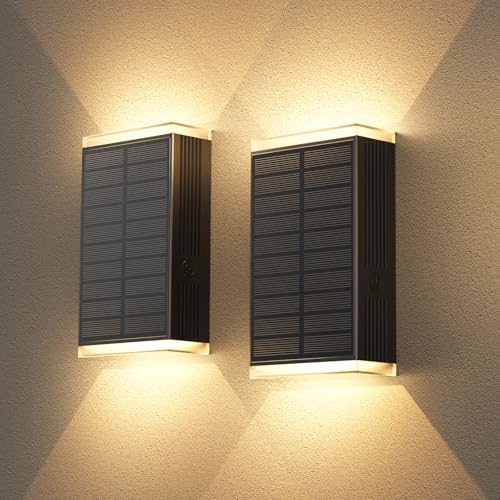 GBEAST Solar Wandleuchte Aussen Solar Wandleuchte Aussen Up and Down Leuchten Solarleuchte 3000/4000/6000K&RGB 4 Modi IP67 Dekoration für Häuser Garagen Veranden Hauseingänge (2 Schwarz)