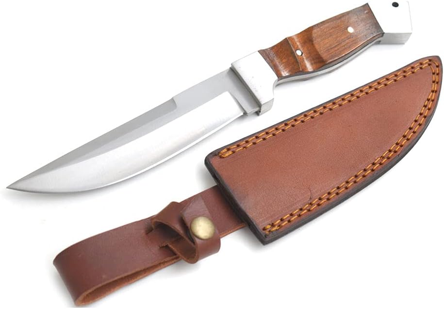 Wild Turkey Handmade Collection Heavy Duty Wood Handle Hunting Knife | Stainless Steel Blade | Genuine Leather Sheath Included