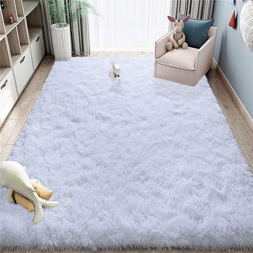 Tapis de chambre doux et moderne en peluche blanche dense - 7