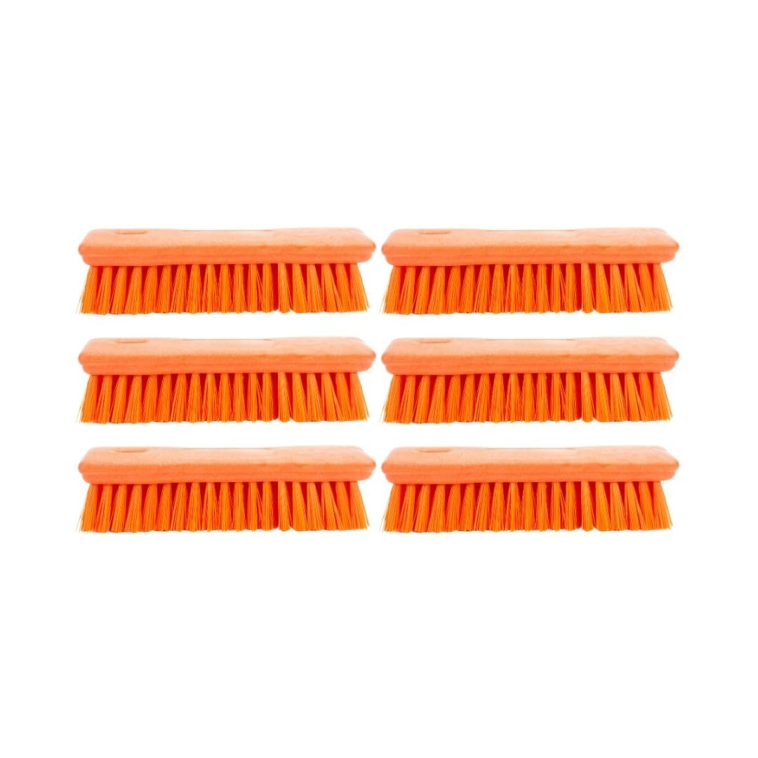 SPARTA 42024EC24 Comfort Grip Plastic Scrub Brush, Hand Brush for Cleaning, 8 Inches, Orange, (Pack of 6)