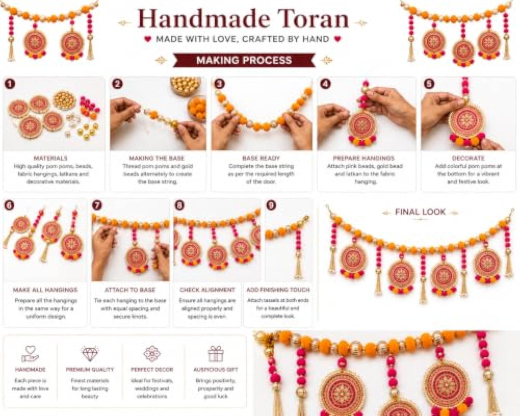 Decorative Toran Door Hanging with Pom Poms and Medallions