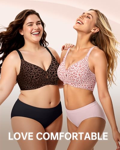 LetsJoli Jelly Bras for Women No Underwire Wireless Bras Seamless Push Up Adjustable Comfort Lounge Sleep Tshirt Bras (Leopard Pink L) — view 6