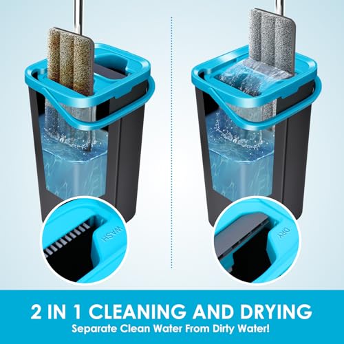 OZD Wischmopp Set mit Eimer, Bodenwischer Set mit Auswringfunktion, Flachmopp mit 141cm...