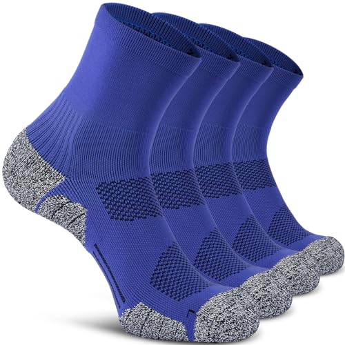 CWVLC Compression Athletic Unisex Quarter Socks Cushioned, 4-Pairs Royal Blue, M