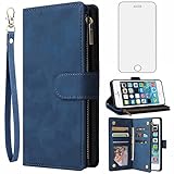 Asuwish Étui de protection pour iPhone 5S/5/SE 2016 avec film de protection d'écran et compartiment pour cartes   Pliable   En cuir   Porte monnaie   Fermeture éclair i 5SE 1 S SE2016 1ère génération