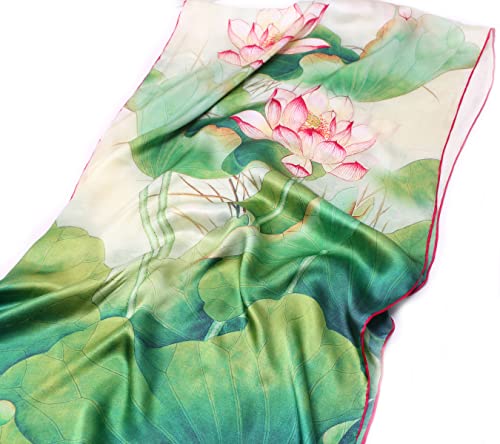 Smi&Love Women's Mulberry Silk Scarf Floral Print Satin Long Scarf Wrap Shawl (Hy05), 170Cmx53Cm #TOP2