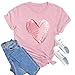 Women Casual Christmas Printing Shirts Round Neck Short Sleeve Tee Tops Tunic Blouse Womens Long Sleeve Shirts V (XL) Pink