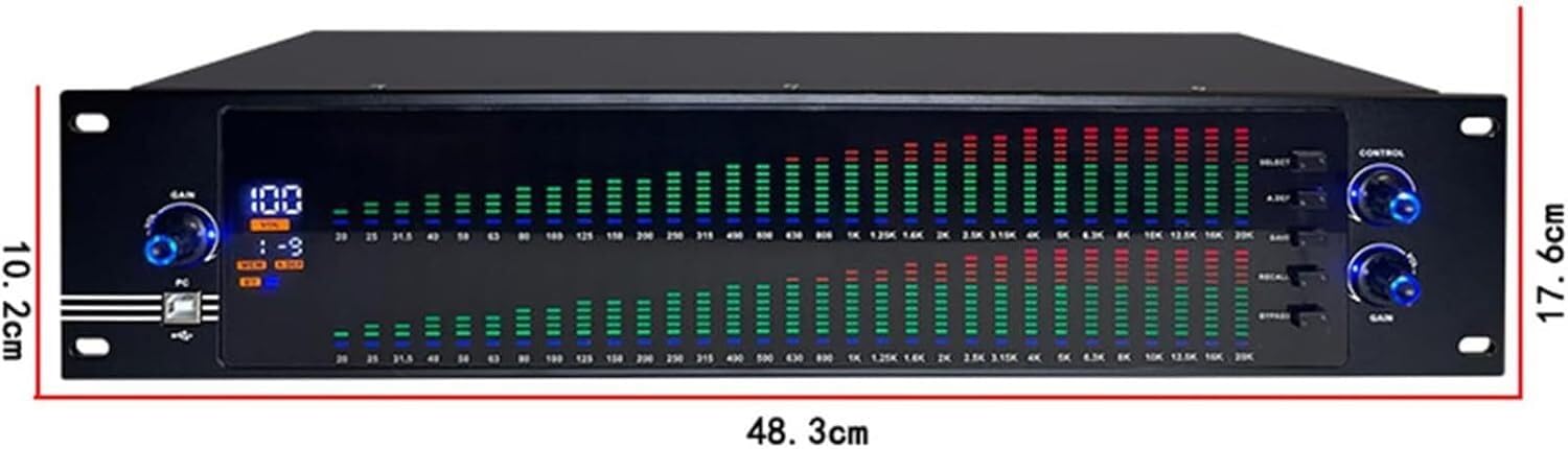 Kanduo Ecualizador estéreo de Audio Ecualizador de Audio de Doble Canal, procesador Ecualizador Digital Profesional de 31 Bandas con Pantalla LCD HD y Chip de procesamiento DSP.