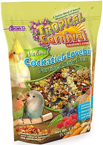 F.M. Brown's Tropical Carnival Natural Cockatiel-Lovebird Food, 2.5-lb Bag - Vitamin-Nutrient Fortified Daily Diet with Natural…