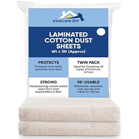2 x Laminated Cotton Dust Sheets for Painting & Decorating 6'x3' (1.8mx0.9m) | Paint Sheets | Drop Cloth | Painting & Paint Cover Sheets | Dust Sheets for Furniture | Reusable (2) Cover