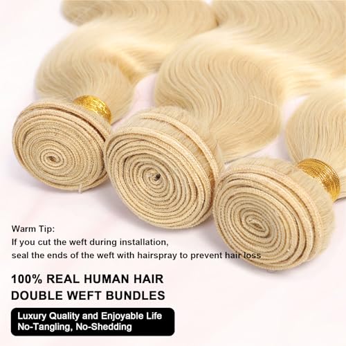 Image of 613 Bundles Human Hair 22 inch 24 inch 26 inch 300g 16A Blonde Bundles Human Hair Body Wave 100% Real Human Hair 3X Longer Lifespan 100% Unprocessed Brazilian Virgin Hair 613 Body Wave Human Hair Bundles