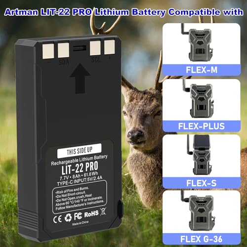 Artman LIT-22 Pro Rechargeable Lithium Battery Pack for Spypoint LIT-22 Battery 8000mAh 7.7V Compatible with Spypoint Cellular Trail Hunting Camera Flex-M, Flex G-36, Flex-Plus, Flex-S (2-Pack)