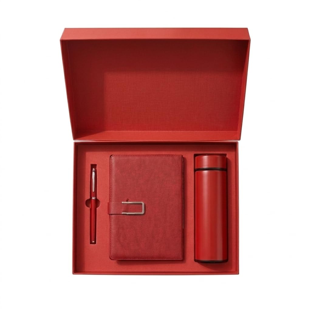 Crescent Arch Luxury Gift Set for Men and Women – Insulated Bottle, Premium Notebook and Aesthetic Pen Ink Refillable– Gift box for Corporate Business Office Student Birthday Anniversary (Red)