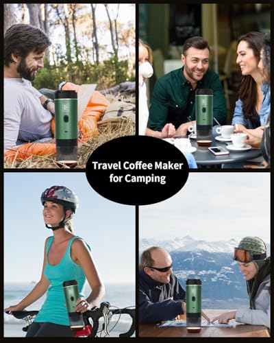 Image of Portable Electric Espresso Machine, Travel Coffee Maker for Camping, Car, RV & Hiking, Self-Heating with Type-C, Compatible with Ground Coffee & NS Capsules, Green