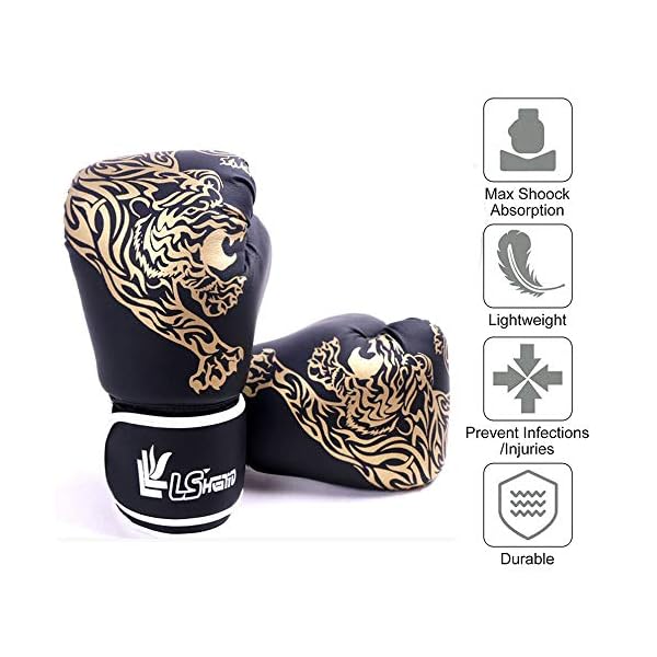 SFEEXUN-Kids-Boxing-Gloves-for-Ages-5-12-Boys-Girls-Leather-Punching-Gloves-for-Punching-Bag-Kickboxing-Muay-Thai-MMA-Sparring-Training SFEEXUN Kids Boxing Gloves for Ages 5-12, Boys Girls Leather Punching Gloves for Punching Bag Kickboxing Muay Thai MMA Sparring Training (Black, 6oz)